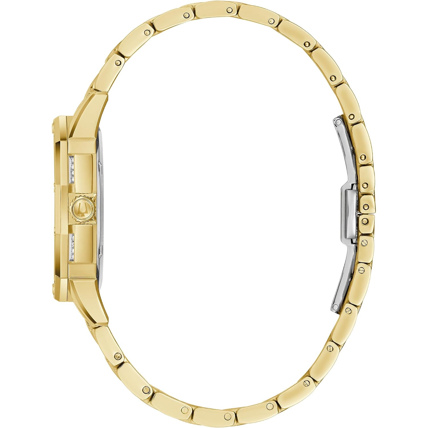 Bulova Ladies' Crystal Octava Gold Stainless Steel 3-Hand Quartz Watch, Crystal Bezel And Dial Style: 98L302