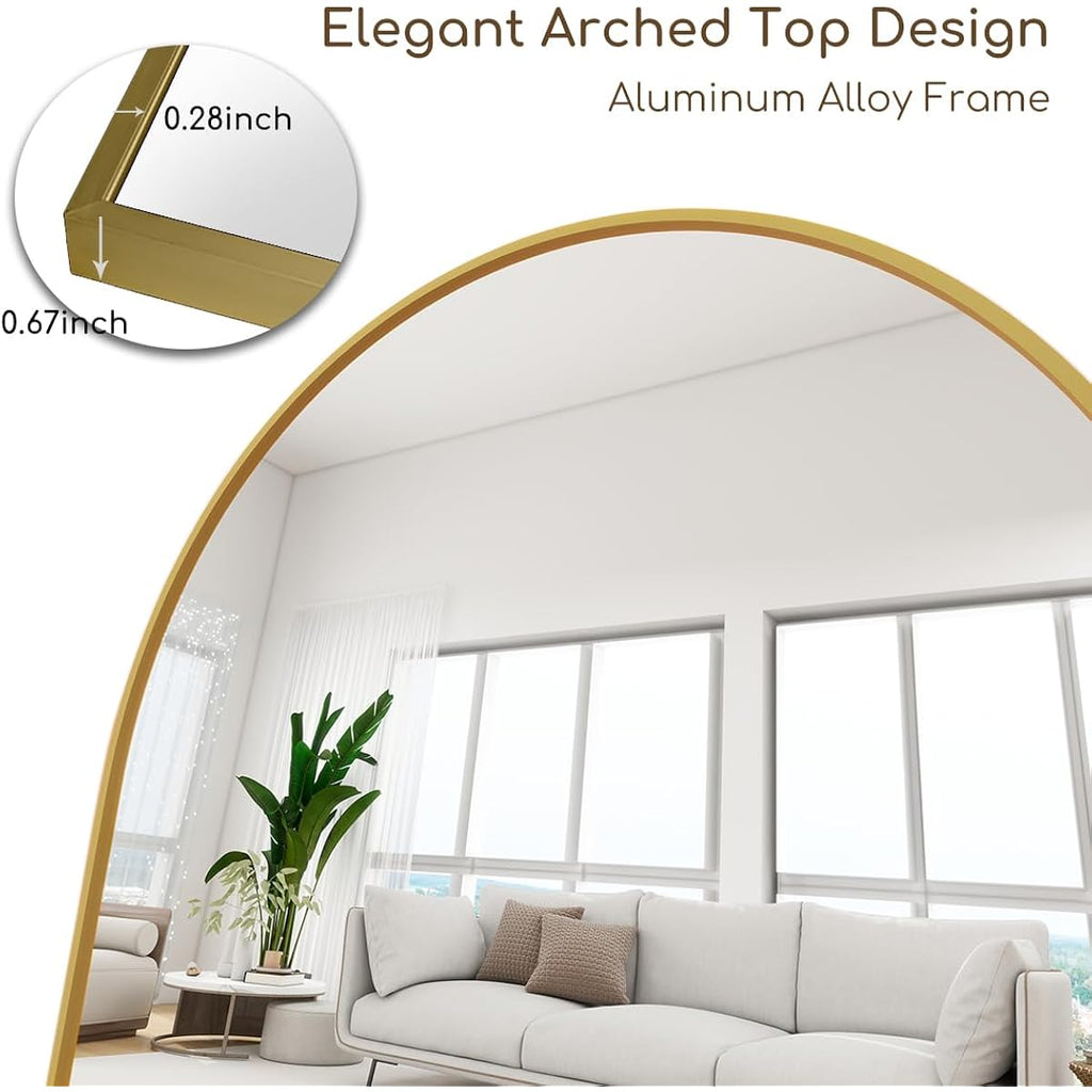 Arched Full Length Mirror, 70"X26" Free Standing Floor Mirror, Modern Full Body Mirrors With Stand, Wall Mirrors With Aluminum Alloy Frame For Bedroom,Living Room, Gold