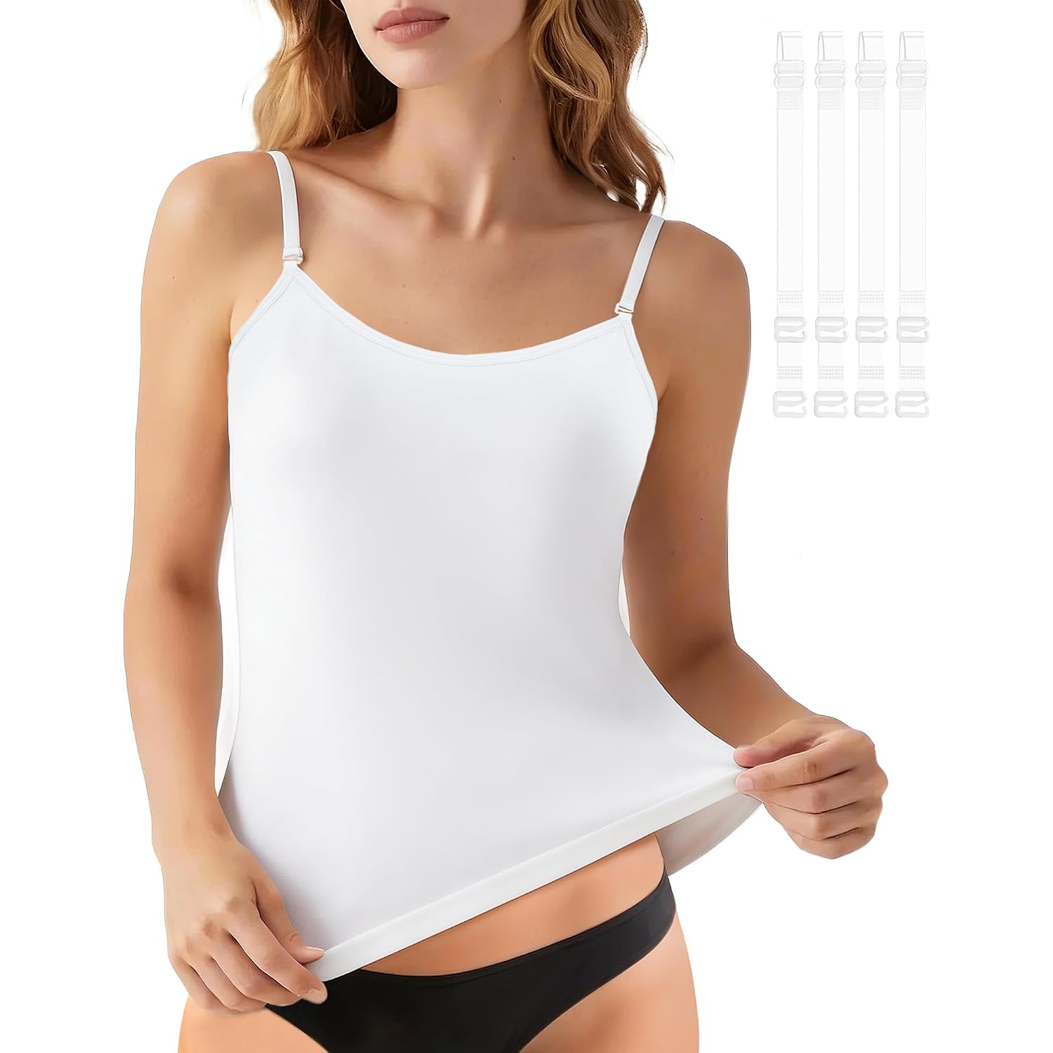 iMucci Camisole Tops for Women Nude Tank Top Double Lined Scoop Neck Spaghetti Strap Tank Top with Adjustable Clear Straps