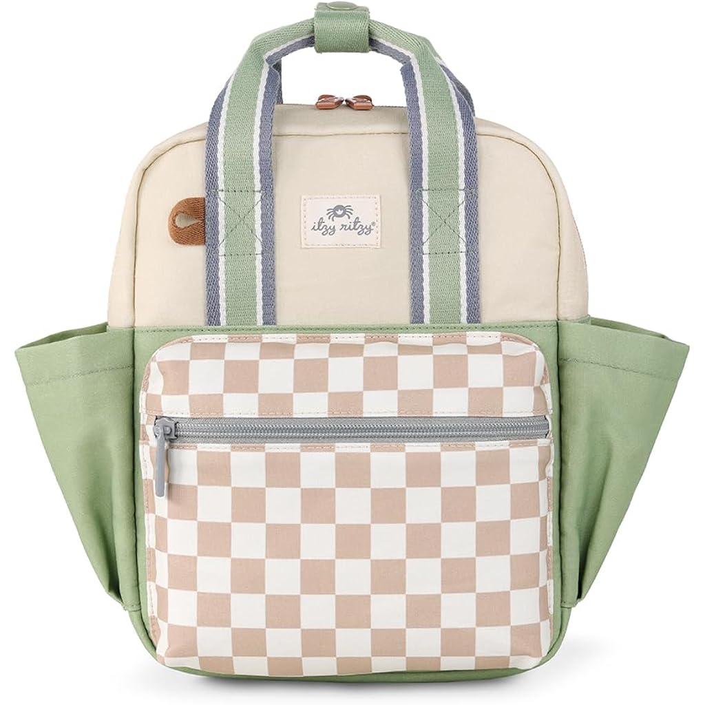 Itzy Ritzy Toddler Backpack - Daycare Bag - Features Adjustable Shoulder Straps, 2 Side Pockets & Spacious Interior With Wipeable Fabric Lining & Name Label, Checkerboard Backpack