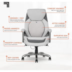 Sharper Image S600 Active Lumbar Ergonomic Bonded Leather Swivel Executive Massage Chair, White/Gray