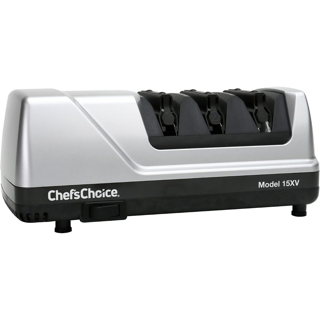Chef’Schoice 15Xv Edgeselect Professional Electric Knife Sharpener With 100-Percent Diamond Abrasives And Precision Angle Guides For Straight Edge And Serrated Knives, 3-Stage, Gray