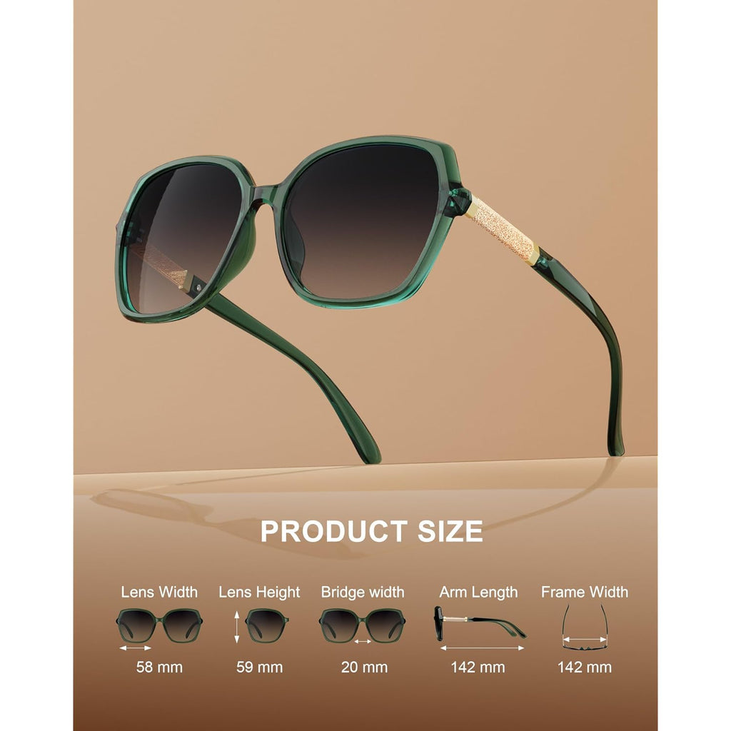 KALIYADI Classic Polarized Sunglasses for Women Trendy Square Ladies Sun Glasses Shades Sparkling Frame UV400 Protection