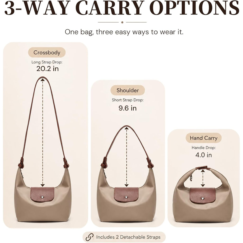 Mini Nylon Handbag For Women Crossbody, Small Shoulder Bag With 2 Straps, Convertible Dumpling Purse, Crescent Underarm Bag