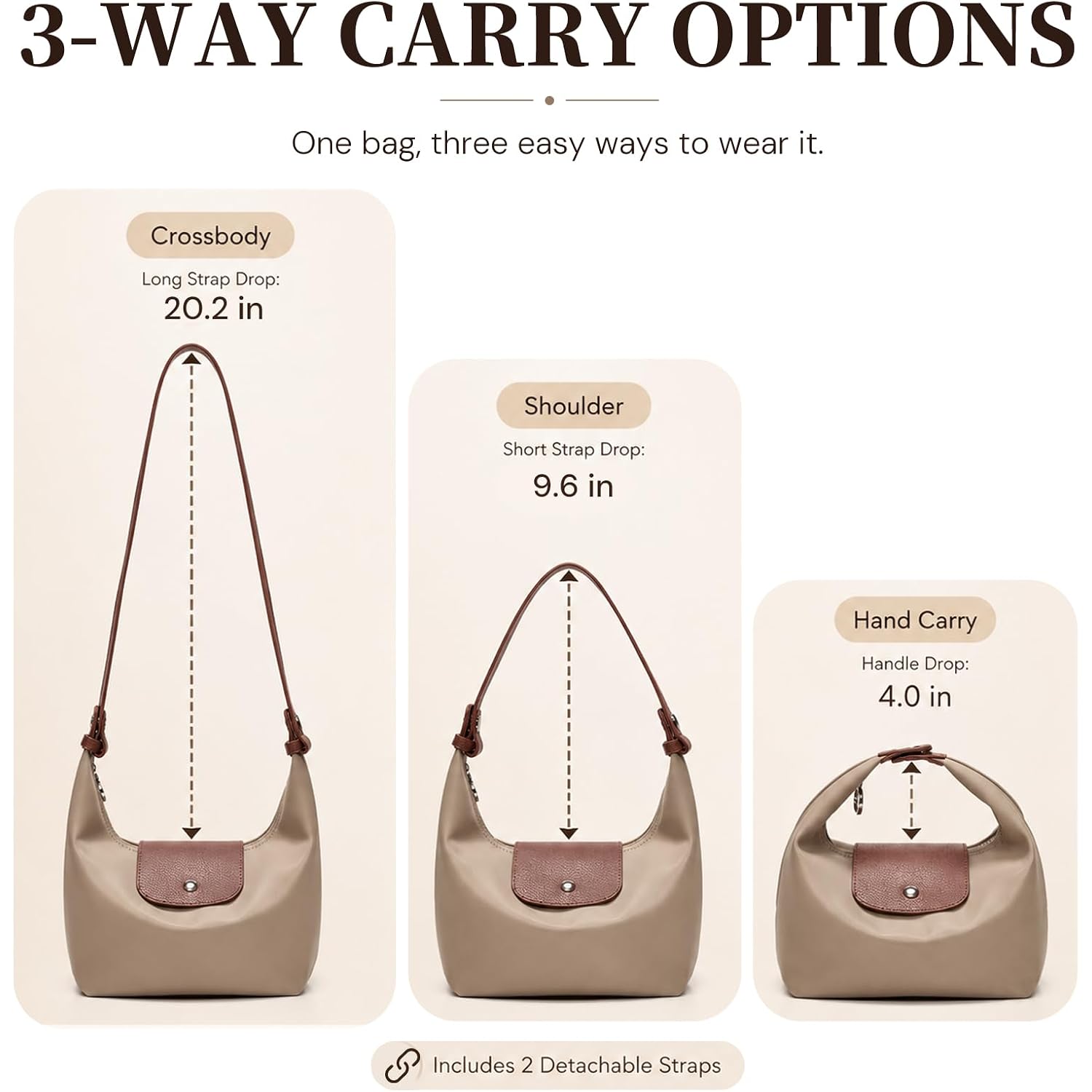 Mini Nylon Handbag For Women Crossbody, Small Shoulder Bag With 2 Straps, Convertible Dumpling Purse, Crescent Underarm Bag