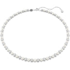 Swarovski Matrix Tennis Necklace, Crystal Pearl, Round Cut, Clear, Rhodium Finish