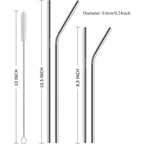 12 Pack Of Reusable Stainless Steel Metal Straws, 3 Straight + 3 Bent 10.5 Inch And 3 Straight + 3 Bent 8.5 Inch Metal Straws With 2 Cleaning Brushes For 20 24 30 Oz Tumbler Dishwasher Safef
