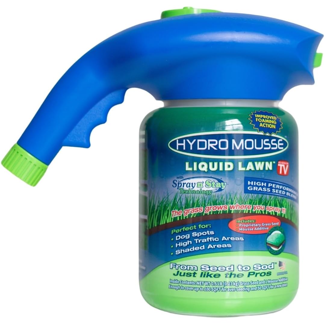 Hydro Mousse Liquid Lawn System – Grass Seed Spray Kit For Spot Repair & Full Lawn Seeding – Easy-To-Use Lawn Patch Solution For All Grass Types