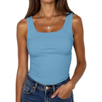 Women Sleeveless Scoop Neck Ribbed Tank Top Fitted Summer Basic Cami T-Shirts