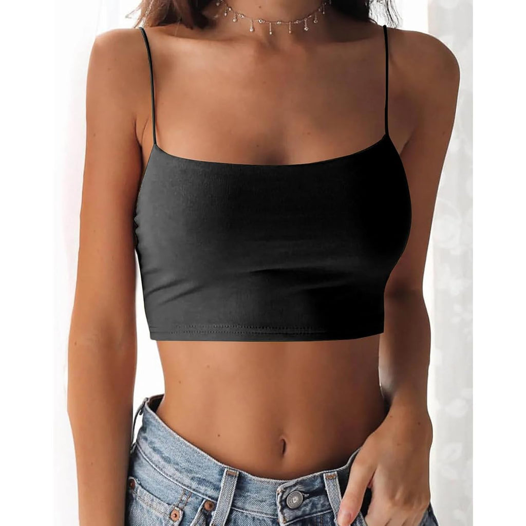 Women'S Sexy Spaghetti Strap Camisole Tank Tops Y2K Tube Slim Fitted Yoga Basic Cami Crop Top
