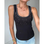 Womens Sleeveless U Neck Tank Top Rhinestone Ribbed Fitted Shirts Cute Summer Going Out Clothes 2026
