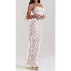 Women Vintage Cream Lace Maxi Dress Romantic Long Sleevees Lace Bodycon Dress