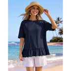 Merokeety Women'S 2026 Summer Peplum Tops Oversized Blouse Casual Short Sleeve Crew Neck Ruffle Tunic T Shirts