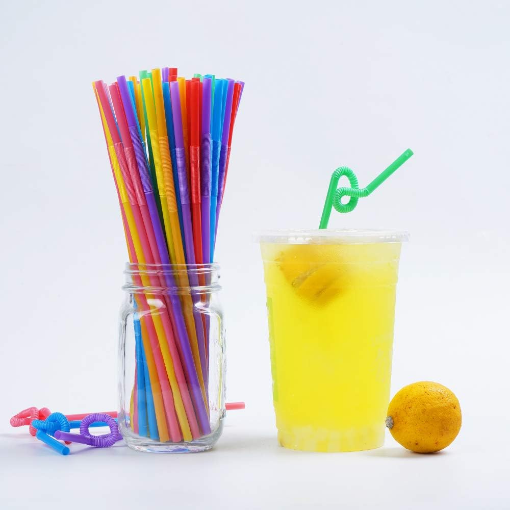 200 Pcs Colorful Plastic Long Flexible Straws.(0.23'' Diameter And 10.2" Long)