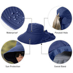 Womens Sun Hat Upf 50+ Wide Brim And Ponytail Hole, Hiking Safari Hat With Neck Flap…
