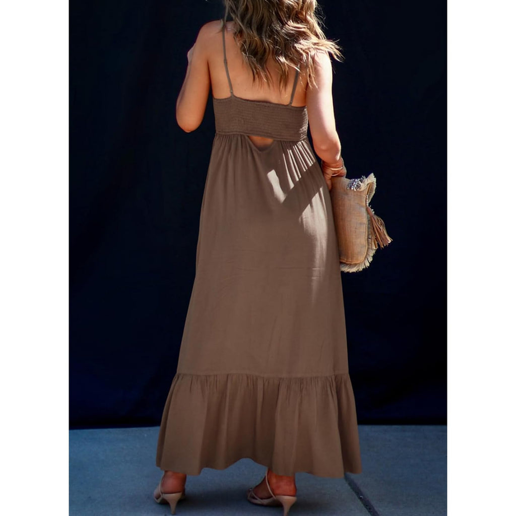 Dokotoo Womens Summer Dresses 2026 Sleeveless Spaghetti Strap Button Down Smocked Beach Vacation Long Maxi Dress With Pockets