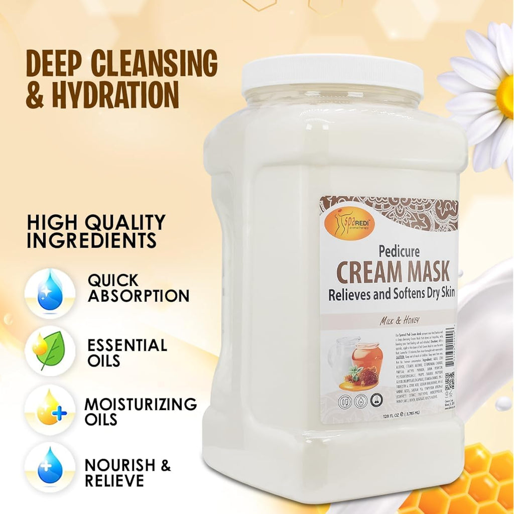 SPA REDI - Body and Foot Cream Mask, Milk and Honey, 128 Oz - Pedicure Massage for Tired Feet and Body, Hydrating, Fresh Skin - Infused with Hyaluronic Acid, Amino Acids, Panthenol, Comfrey Extract