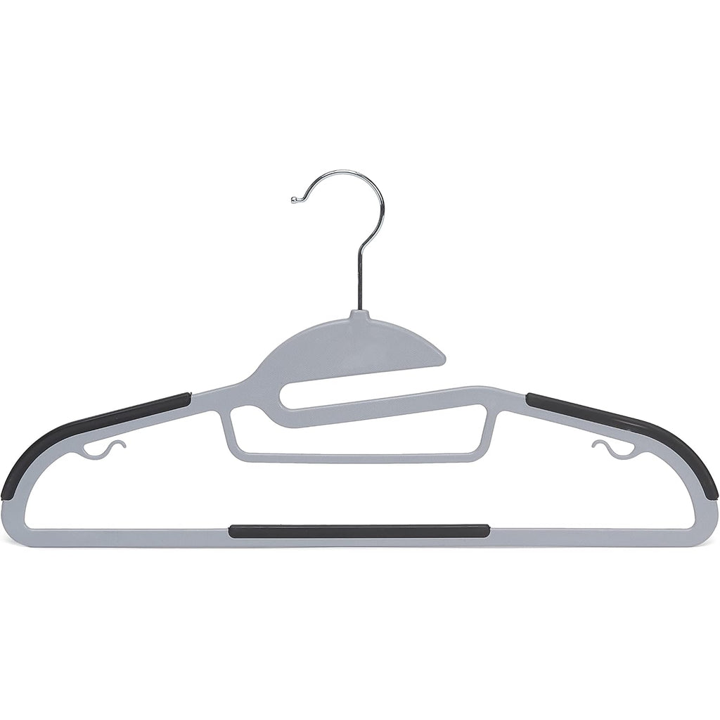 Amazon Basics Space Saving Non-Slip Rubber Coated Plastic Hangers With 360° Swivel Hook, Thin, Gray, Pack Of 50