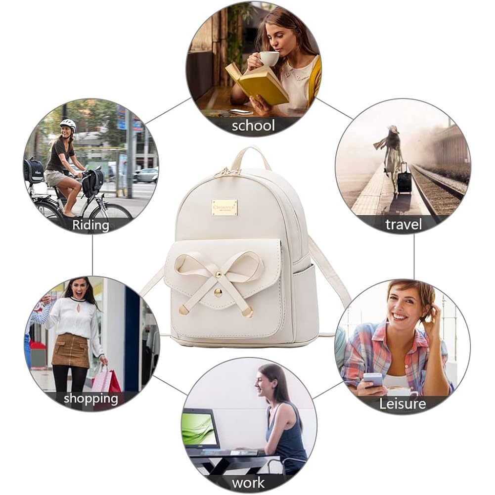 Girls Bowknot Cute Leather Backpack Mini Backpack Purse For Women