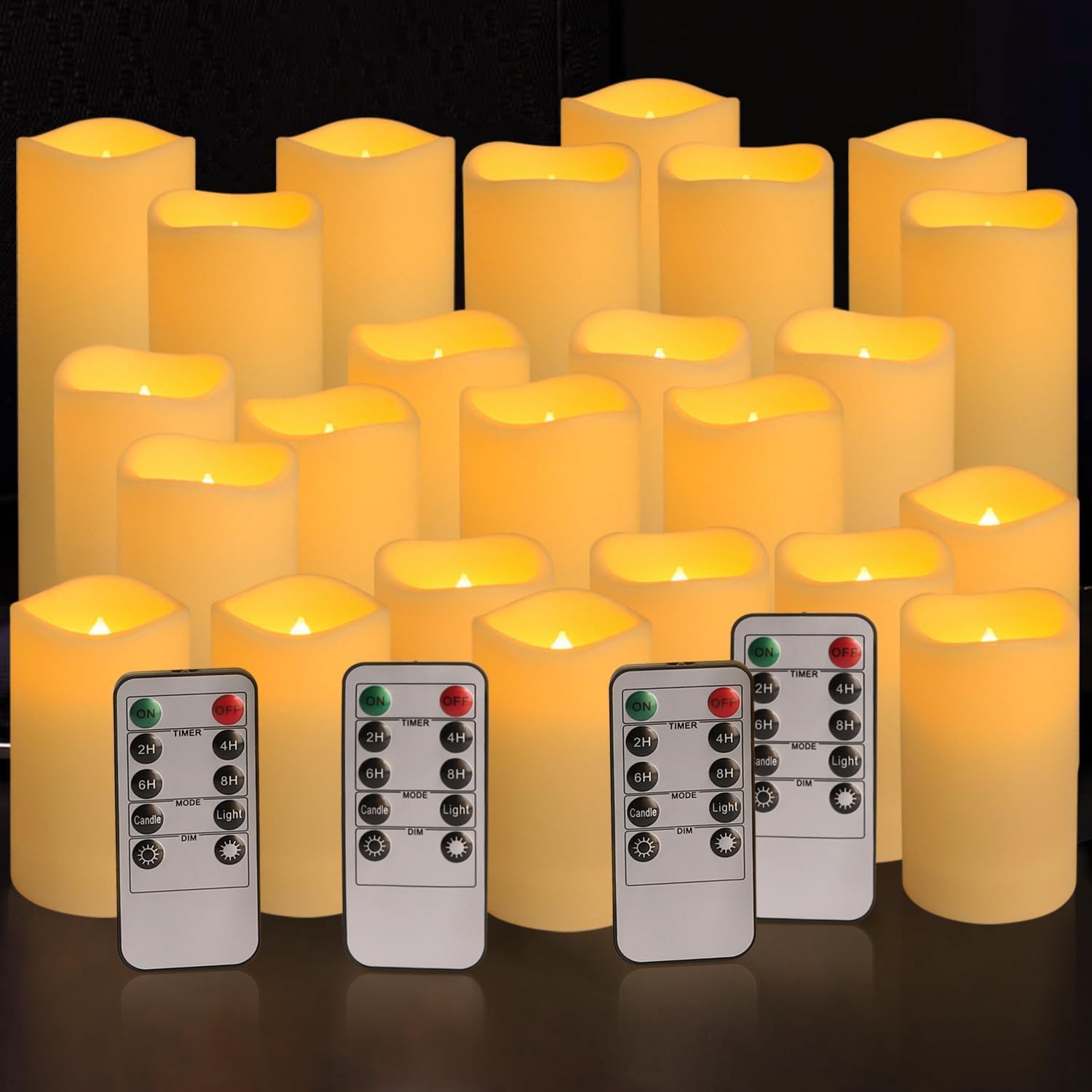 Yoroxrg Set Of 24 Waterproof Outdoor Flameless Candles, Led Candles With 4 Remote And Timer,(H 4" 5" 6" X D 2.2"),For Halloween Wedding Festiv