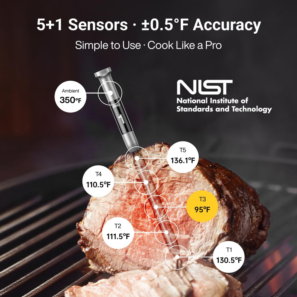 Thermomaven 3000Ft Wireless Meat Thermometer, No App Needed, 2 Probes | Sub-1G Long Range, Digital Smart Base, 6 Sensor Nist Accuracy, Ipx8, Bbq Smoker Grill Oven Brisket Steak Turkey Pork Roast