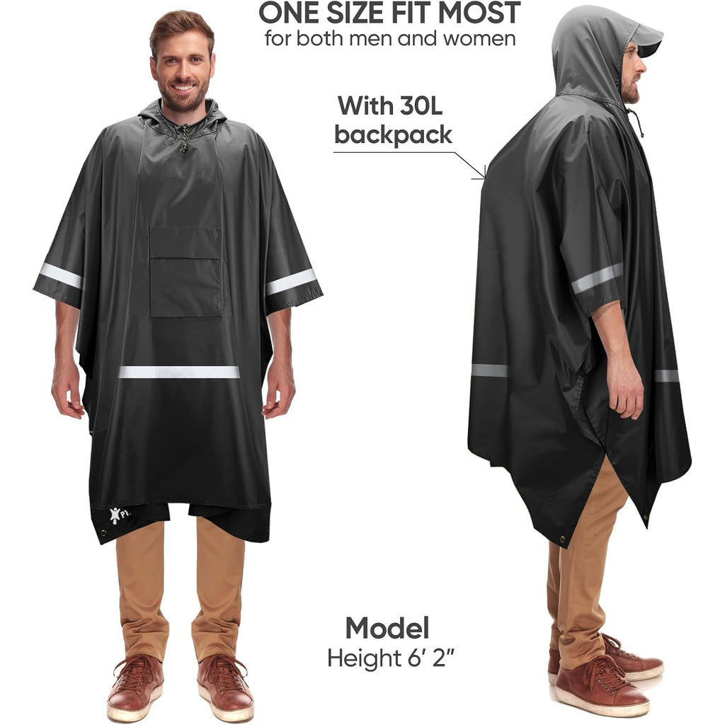 3-In-1 Hooded Rain Poncho For Adult With Pocket, Waterproof Lightweight Unisex Raincoat For Hiking Camping Emergency