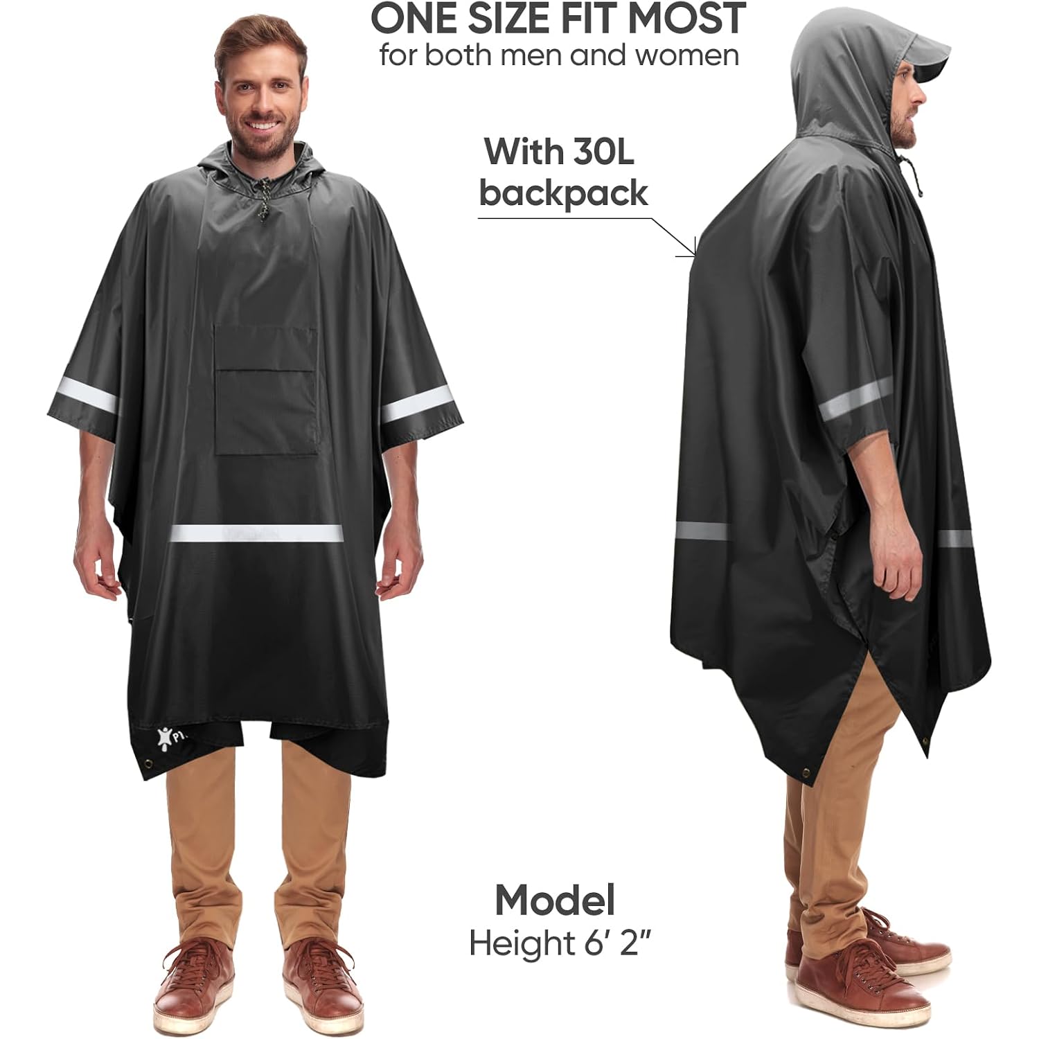 3-In-1 Hooded Rain Poncho For Adult With Pocket, Waterproof Lightweight Unisex Raincoat For Hiking Camping Emergency