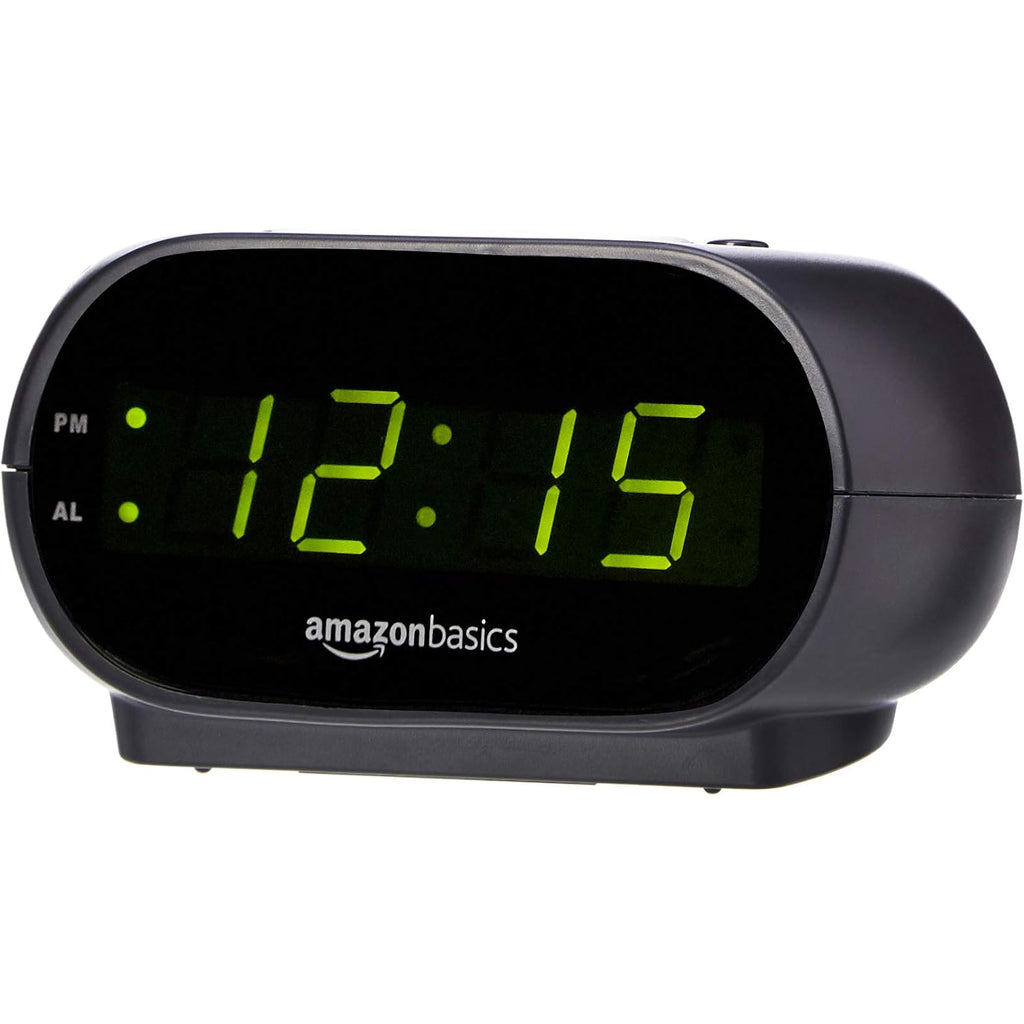 Amazon Basics Small Digital Oval Alarm Clock With Led Display, Nightlight, Snooze Function & Battery Backup, Black, 4.5 X 3.5 X 2.4 Inches
