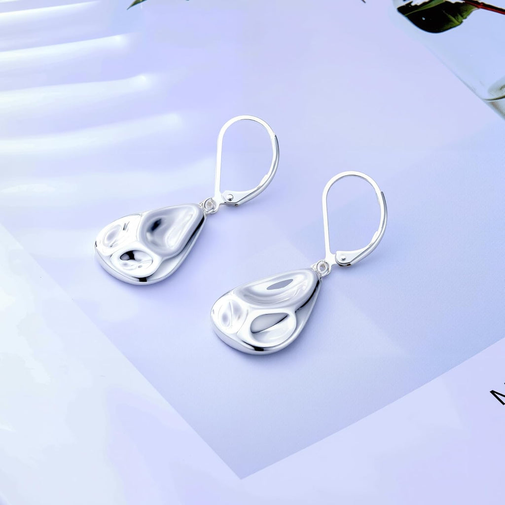 925 Sterling Silver Teardrop Dangle Earrings, Hypoallergenic 14k Gold Plated Hammered Waterdrop Earring for Women Trendy Statement Dangling Drop Leverback Earrings Gifts in Jewelry Box