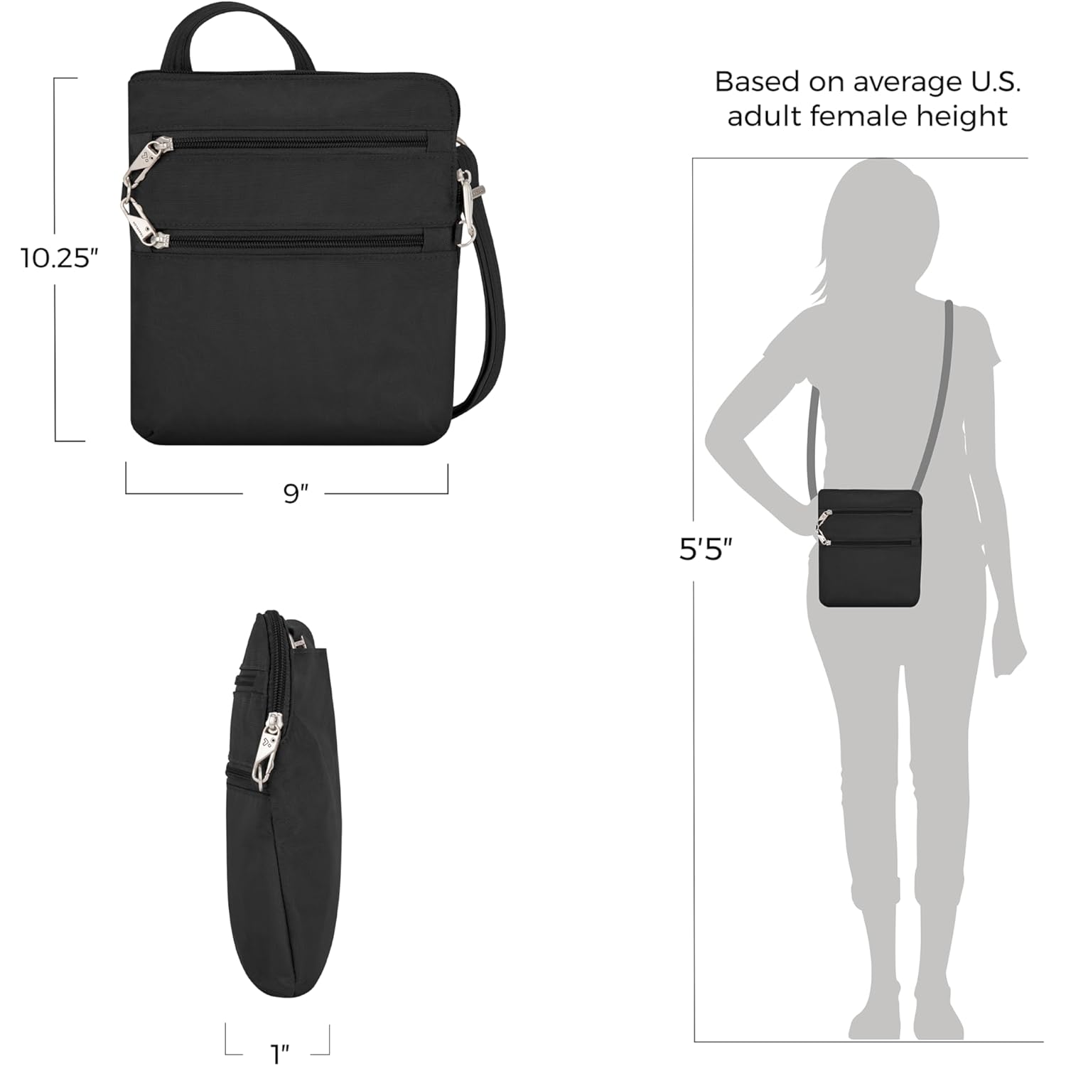 Travelon Anti-theft Classic Slim Double Zip Crossbody