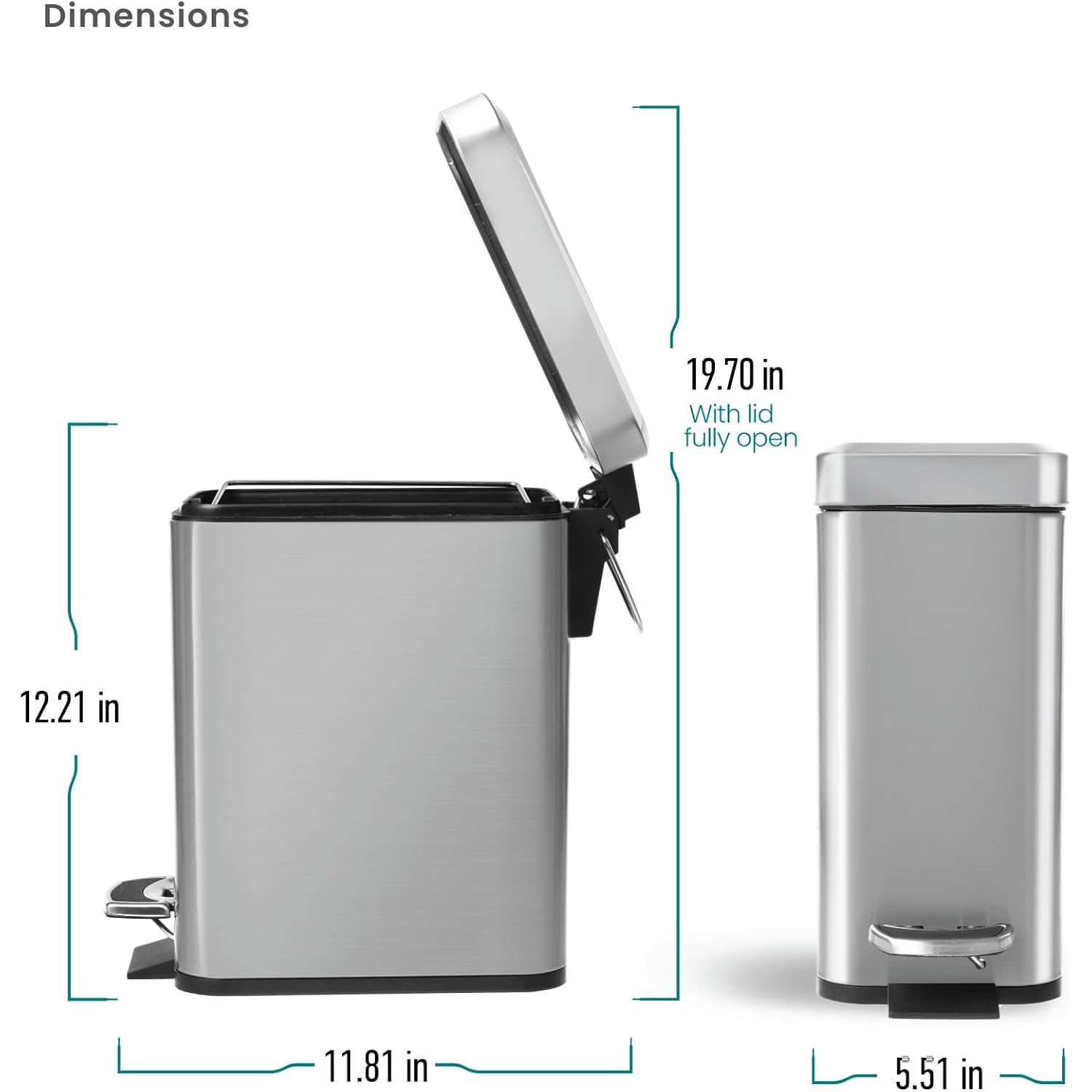 Home Zone Living 1.3 Gallon Stainless Steel Small Trash Can With A Lid | Stainless Steel With Slim Fit Design, Soft-Close Lid For Offices, Bathrooms, Bedrooms And Dorms, Silver