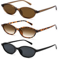 Pro Acme Retro Oval Sunglasses for Women Chic Cat Eye Y2K Trendy Narrow Sunnies Designer Sun Glasses Brown Frame/Brown Lens + Black Frame/Grey Lens + Leopard Frame/Brown Lens