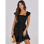 Anrabess Women'S Summer Casual Sleeveless Square Neck Dress 2026 Smocked Ruffle Backless Boho Beach Cute Teen Short Sundress