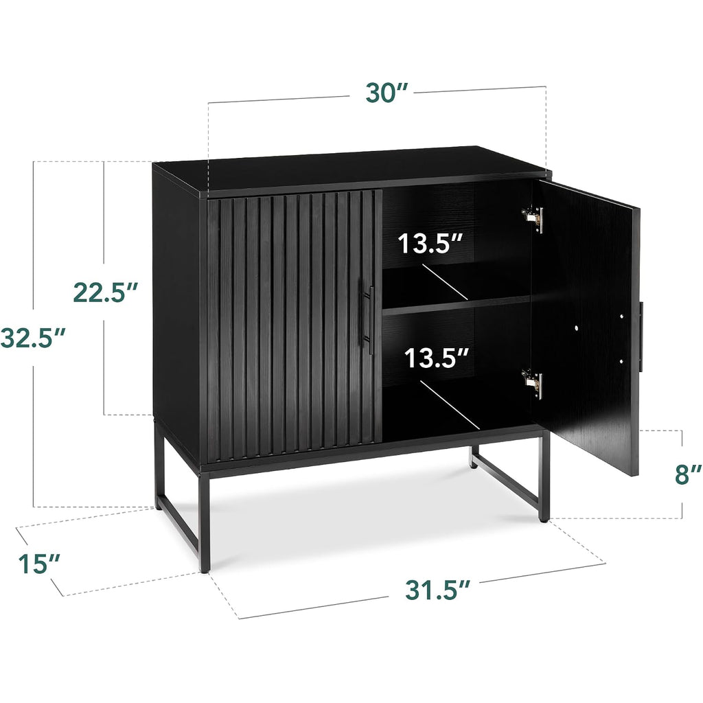 Best Choice Products Slatted Sideboard Buffet Cabinet, Entryway Table, Accent Storage Cabinet, Console Table For Hallway, Living Room, Dining Room – Black
