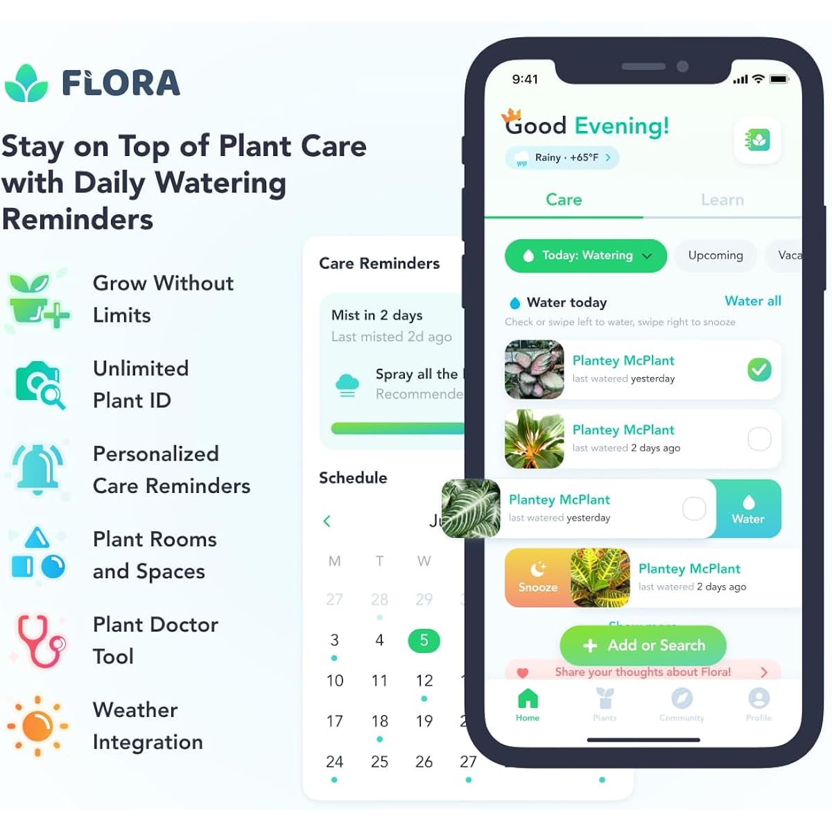 Flora Premium Plant Mister Spray Bottle For Gentle & Fine Mist For Precision Hydration, Dispersed Humidity & Moisture, Comes W App For Smart Plant Care, Plant Id And Diagnosis Tool (1 Pack)