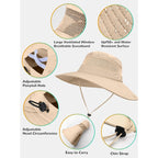 Sun Bucket Beach Hats for Women with Ponytail Hole,Sun Protection UV UPF50+ Waterproof Fishing Safari Hiking Hat