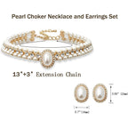 S SUSANN Costume Layered Twisted Gold Pearl Necklace Choker Chunky Glass Statement Pearl Necklace and Earring set, good gift for women Faux pearl necklace set