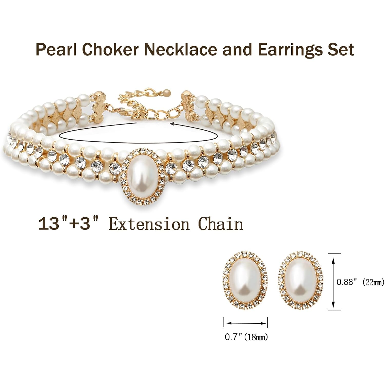 S SUSANN Costume Layered Twisted Gold Pearl Necklace Choker Chunky Glass Statement Pearl Necklace and Earring set, good gift for women Faux pearl necklace set