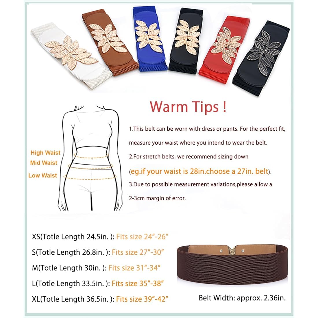 Women's Stretchy Belt for Dress Vintage Wide Gold/silver Leaf Buckle Waist Belts for women Elastic Waistband