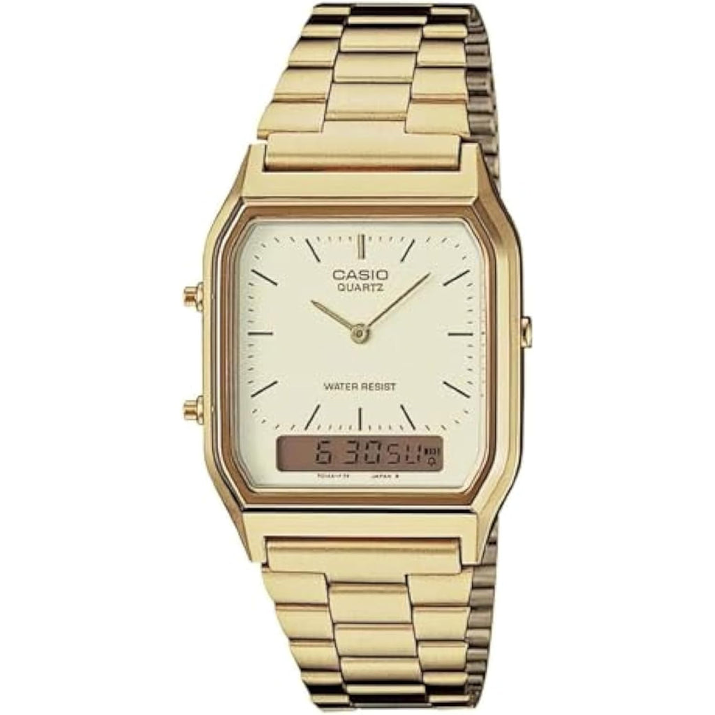 Casio Aq230Ga-9D Men'S Analog Digital Dual Time Gold Tone Metal Band Watch