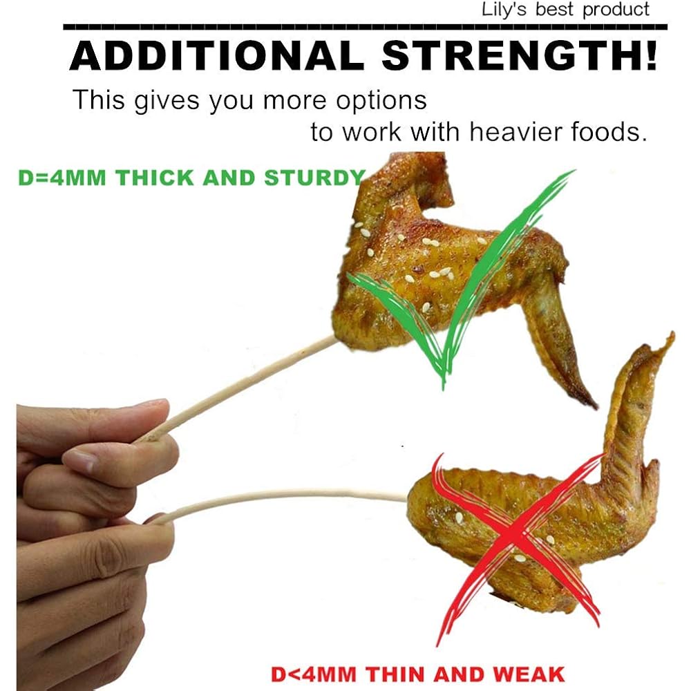 Hopelf 6" Natural Bamboo Skewers For Bbq，Appetiser，Fruit，Cocktail，Kabob，Chocolate Fountain，Grilling，Barbecue，Kitchen，Crafting And Party. Φ=4Mm, More Size Choices 8"/10"/12"/14"/16"/30"(100 Pcs)