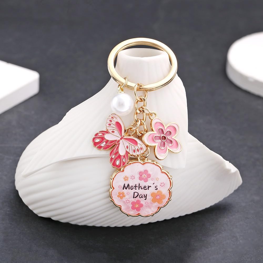 Small Cute Presents Mom Keychain Little keyring Pink Charm for Women, Mothers Day Birthday Gifts from Daughter Son