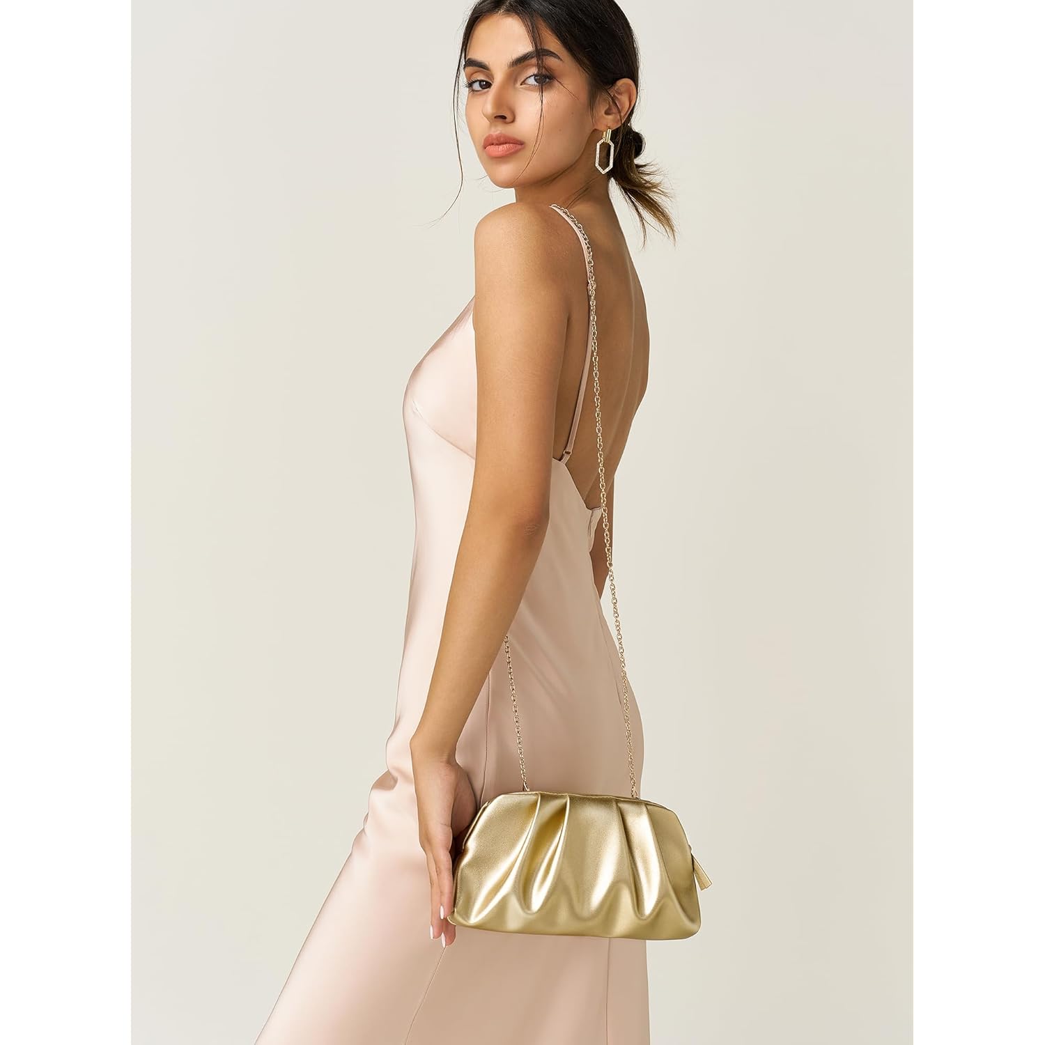 SWEETV CHUNLI Dressy Vegan Leather Clutch Purse for Women Formal, Soft Pleated PU Evening Clutch for Weddings, Proms