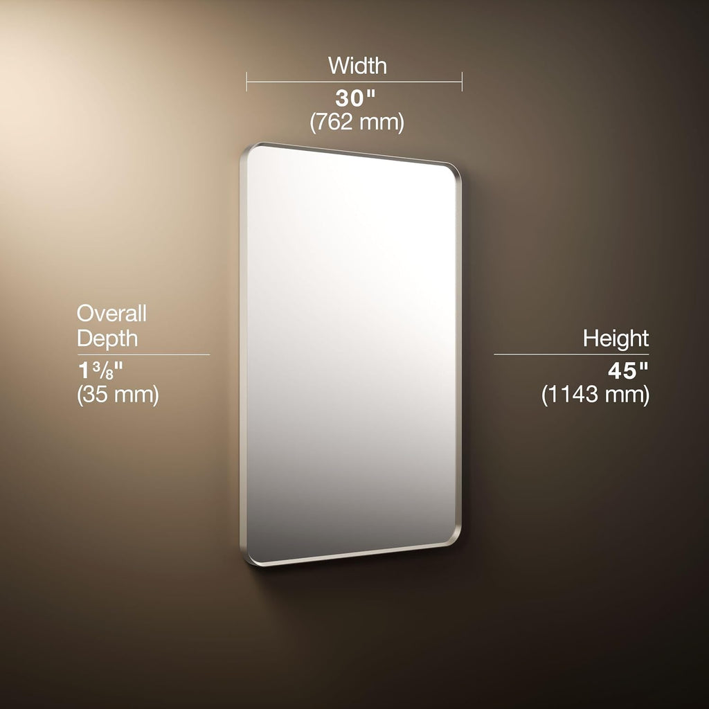 Kohler Essential 30 In. W X 45 In. H Rectangular Framed Wall Mount Bathroom Vanity Mirror In Brushed Nickel