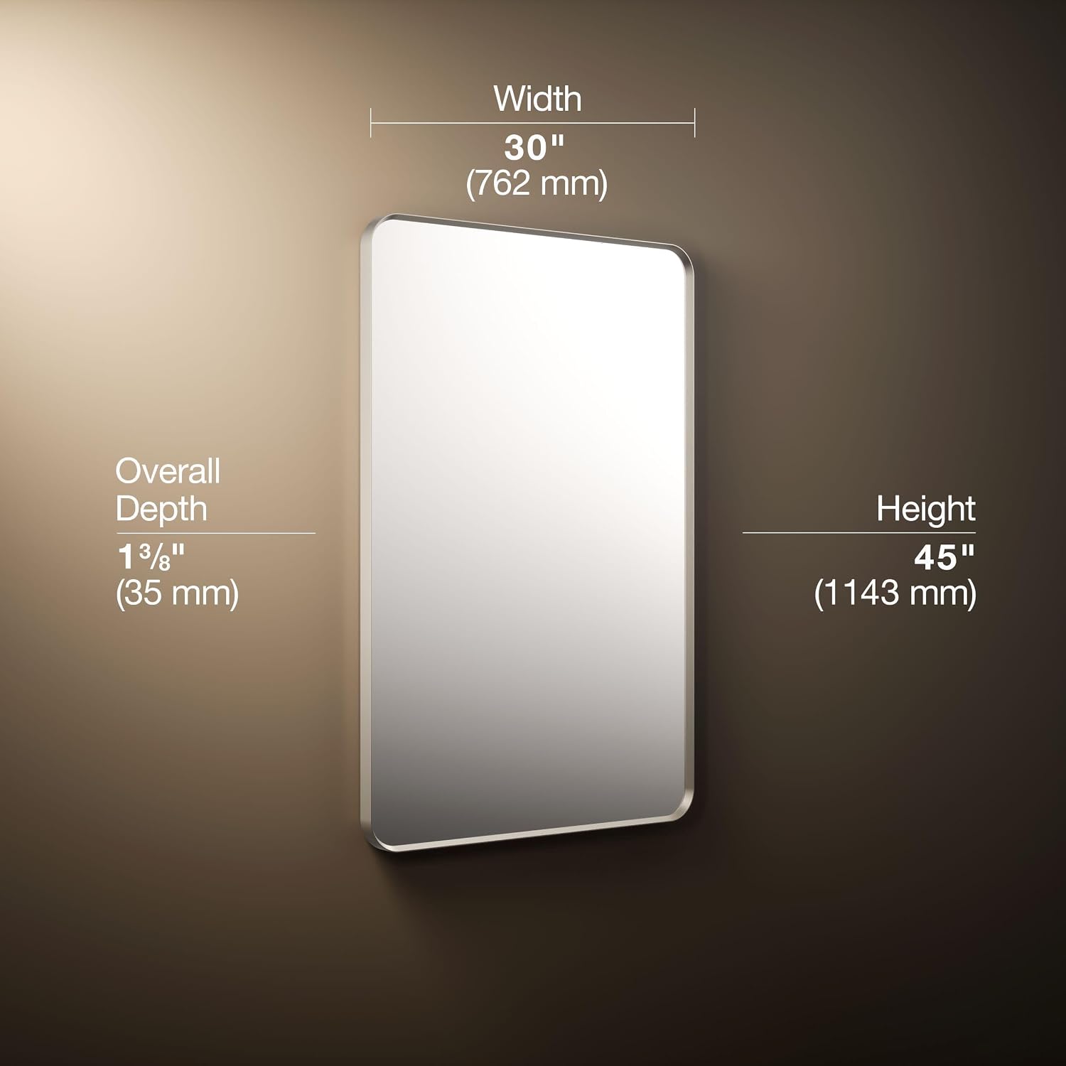 Kohler Essential 30 In. W X 45 In. H Rectangular Framed Wall Mount Bathroom Vanity Mirror In Brushed Nickel