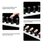 4-in-1 Black Nail Stand & Holder - Magnetic Tips, Beginner Acrylic Nail Art Kit, Salon Equipment & Decor