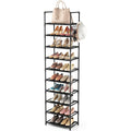 10 Tiers Tall Shoe Rack 20-25 Pairs Boots Organizer Storage Sturdy Narrow Shoe Shelf For Entryway, Closets With Hooks, Black