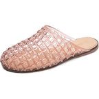 Heva Women'S Jelly Slide Sandals - Clear Mesh Hollow Slip On Closed Toe Slippers - Lightweight Casual No Slip Flat Sandals