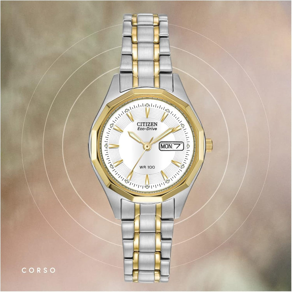 Citizen Women's Eco-Drive Dress Classic Watch in Two-Tone Stainless Steel, White Dial (Model: EW3144-51A)
