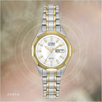 Citizen Women's Eco-Drive Dress Classic Watch in Two-Tone Stainless Steel, White Dial (Model: EW3144-51A)